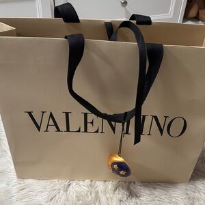 Valentino Beige Shopping Bag with Black Ribbon and Gold Charm